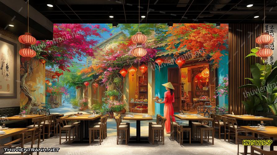 Tranh dán tường Phố cổ Hà Nội, Phố xưa - -HN251226-5P - Tranh tường chất lượng cao